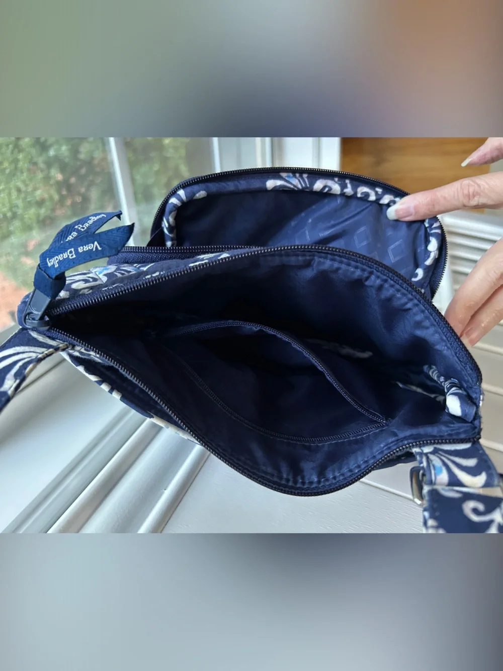 Vera Bradley Steel Blue medallion Navy and White Quilted Floral Crossbody